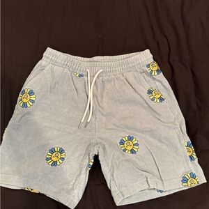 Men's Light Blue Corduroy Hybrid Shorts with Daisy Print